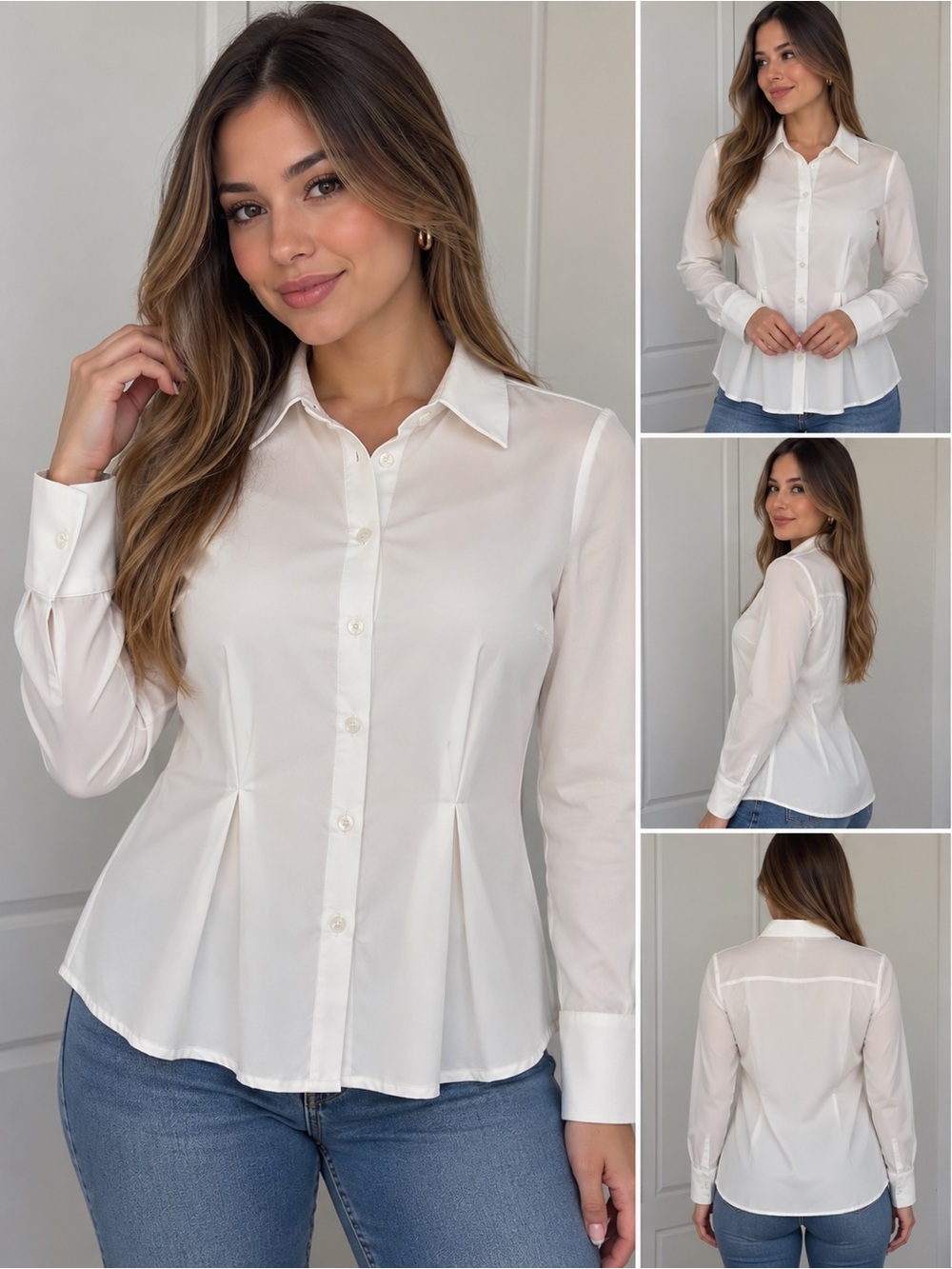 No-Nà Italy White Cinch Waist Button Down Shirt - Size S
